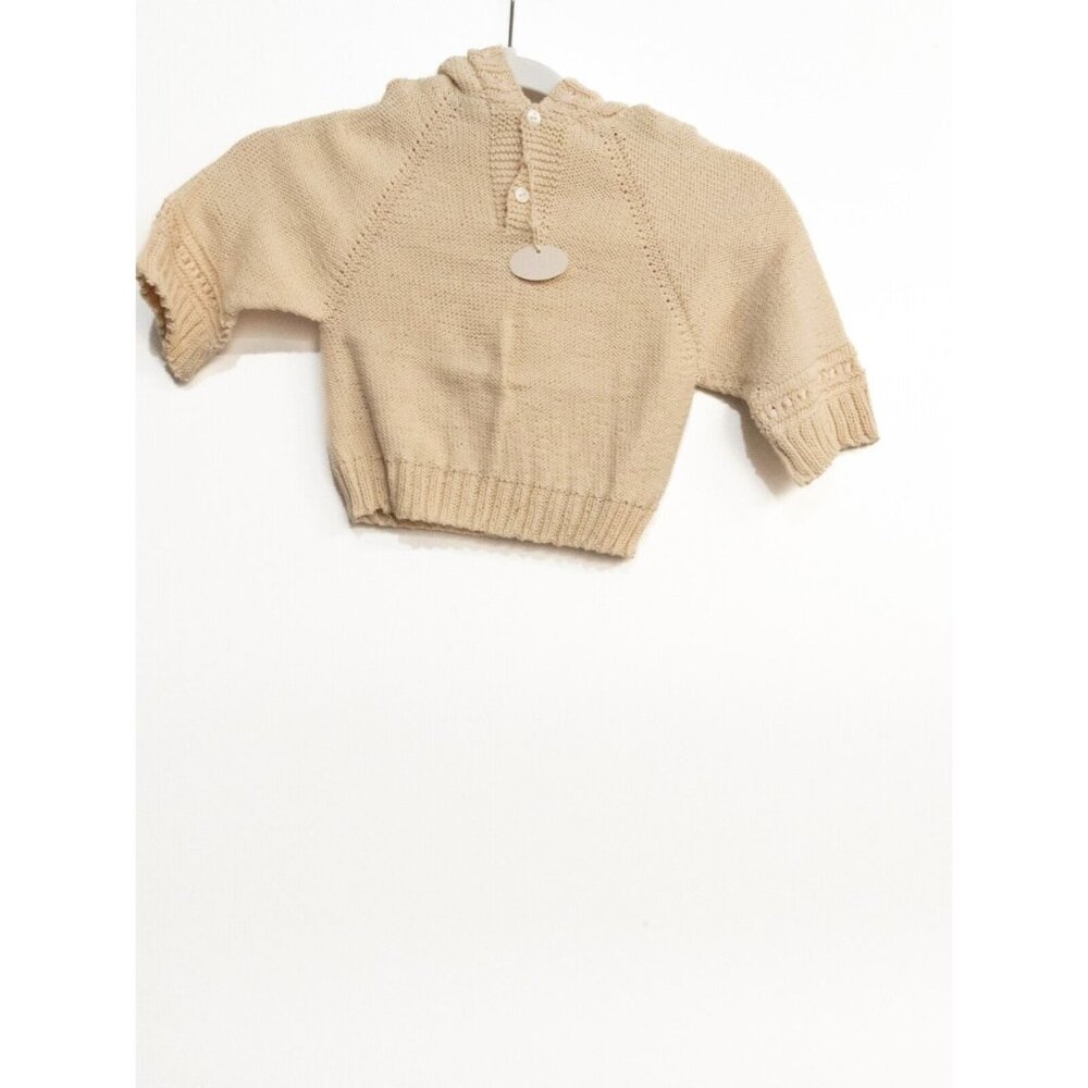 Empress Baby Girls Ivory Cotton Sweater Solid Pullover 3/4 Sleeve Hooded 2T